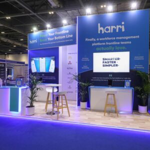 Modular exhibition stand design and build with storage and light boxes on counters