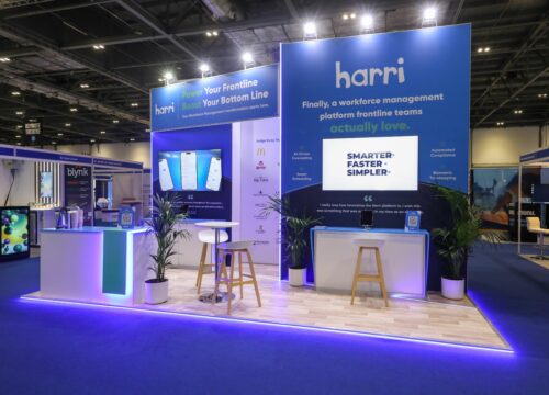 Modular exhibition stand design and build with storage and light boxes on counters